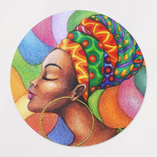 Afrikaanse vrouw met was traditionele stof labels (Design 1)