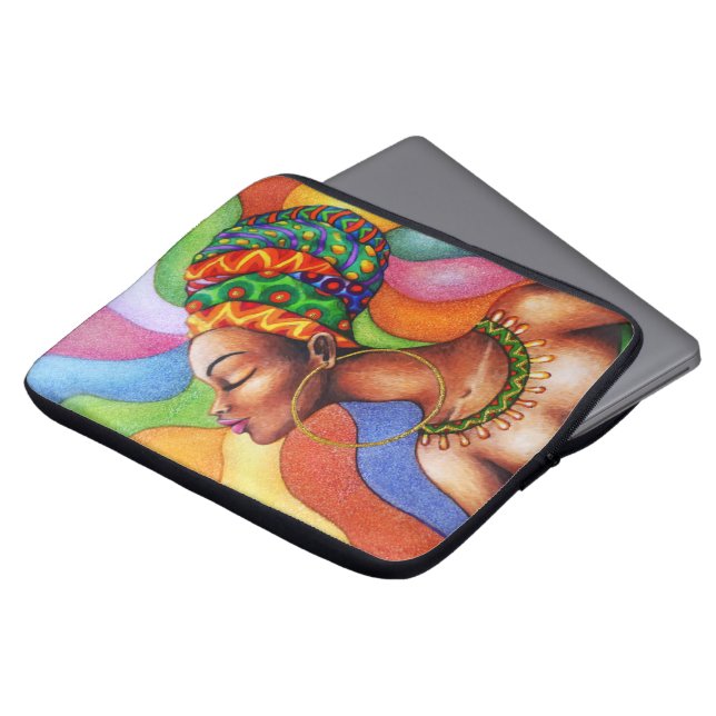 Afrikaanse vrouw met was traditionele stof laptop sleeve (Voorkant top)