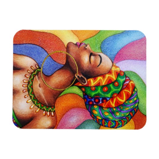 Afrikaanse vrouw met was traditionele stof magneet (Horizontaal)