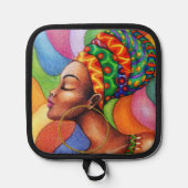 Afrikaanse vrouw met was traditionele stof pannenlap (Voorkant)