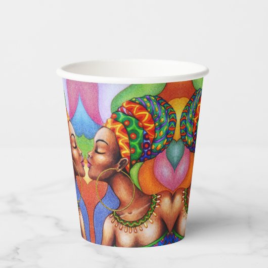 Afrikaanse vrouw met was traditionele stof papieren bekers (Voorkant)