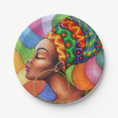 Afrikaanse vrouw met was traditionele stof papieren bordje (Voorkant)