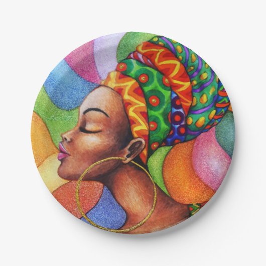 Afrikaanse vrouw met was traditionele stof papieren bordje (Voorkant)