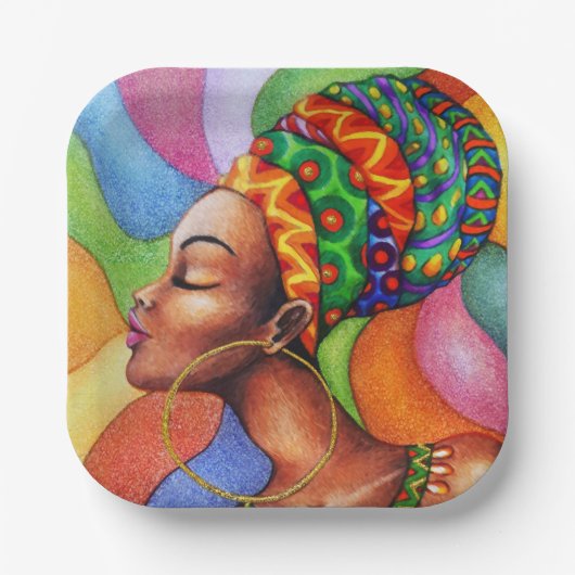 Afrikaanse vrouw met was traditionele stof papieren bordje (Voorkant)