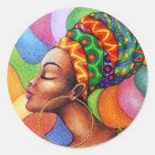 Afrikaanse vrouw met was traditionele stof ronde sticker (Voorkant)