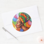 Afrikaanse vrouw met was traditionele stof ronde sticker (Envelop)