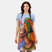 Afrikaanse vrouw met was traditionele stof schort (Gedragen)