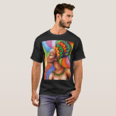 Afrikaanse vrouw met was traditionele stof t-shirt (Voorkant volledig)