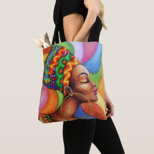 Afrikaanse vrouw met was traditionele stof tote bag