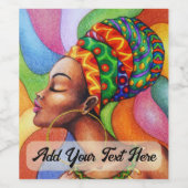 Afrikaanse vrouw met was traditionele stof wijn etiket (Enkel label)