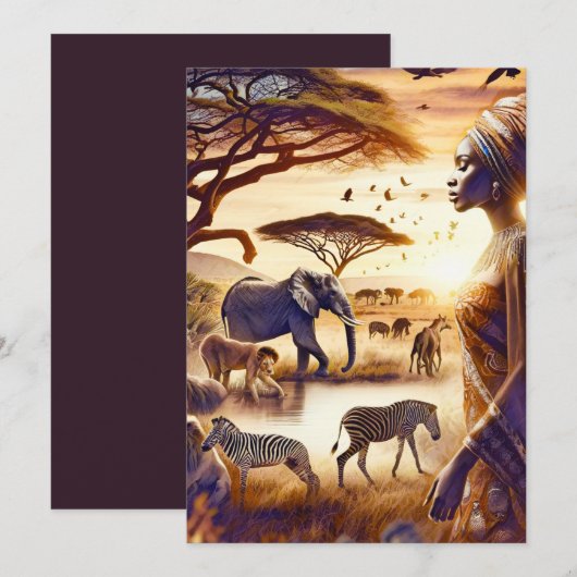 Afrikaanse Vrouw Mooie Afrika Scène Feestdagenkaart (Voorkant / Achterkant)
