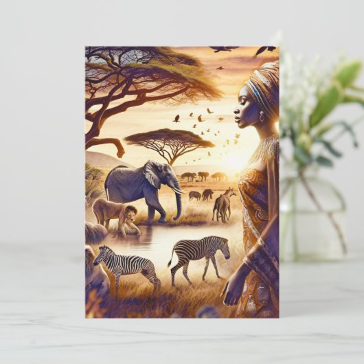 Afrikaanse Vrouw Mooie Afrika Scène Feestdagenkaart (Staand voorkant)
