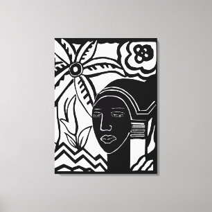 afrikaanse vrouw oerwoud abstracte zwarte inkt kun canvas afdruk