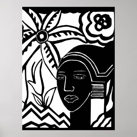 afrikaanse vrouw oerwoud abstracte zwarte inkt kun poster (Voorkant)