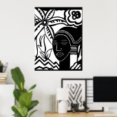afrikaanse vrouw oerwoud abstracte zwarte inkt kun poster (Thuiskantoor)