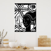 afrikaanse vrouw oerwoud abstracte zwarte inkt kun poster (Keuken)
