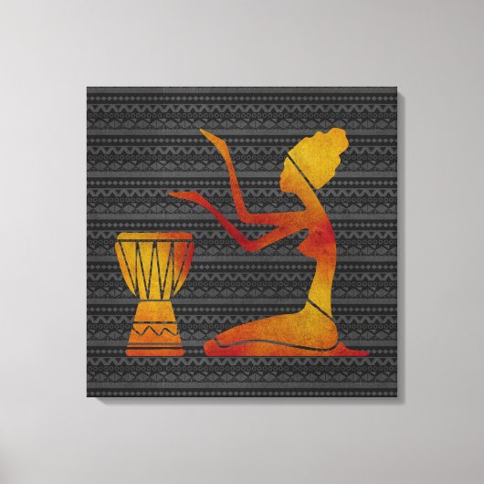 Afrikaanse vrouw op Drums Canvas Afdrukken (Voorkant)
