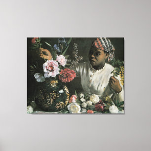 Afrikaanse vrouw Pioenrozen door Frederic Bazille, Canvas Afdruk
