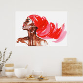 Afrikaanse vrouw, waterverf portret, mode stijl poster (Keuken)