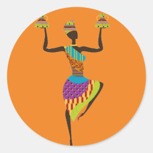 Afrikaanse vrouwelijke stamkunst ronde sticker