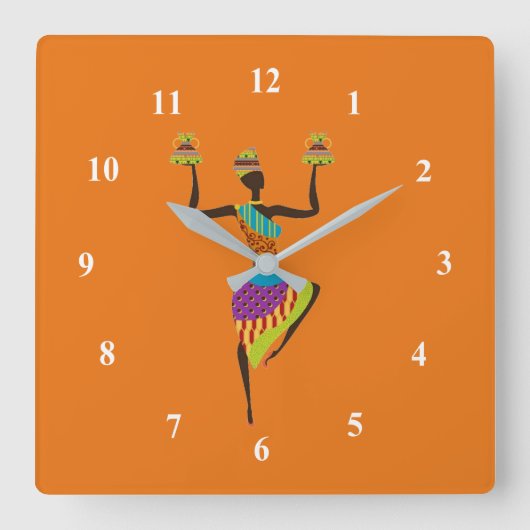 Afrikaanse vrouwelijke stamkunst vierkante klok (Voorkant)