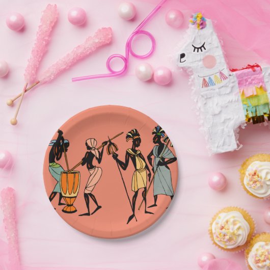 Afrikaanse vrouwen die koken en dansen papieren bordje (Feest)