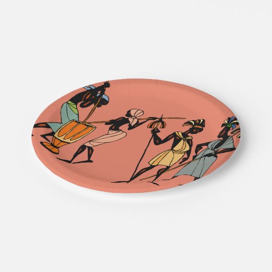 Afrikaanse vrouwen die koken en dansen papieren bordje (Gekanteld)