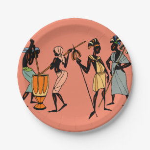 Afrikaanse vrouwen koken en dansen    papieren bordje