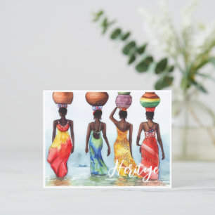 Afrikaanse vrouwen mand op hoofden lange jurken er briefkaart