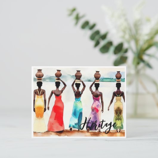 Afrikaanse vrouwen mand op hoofden lange jurken er briefkaart (Staand voorkant)