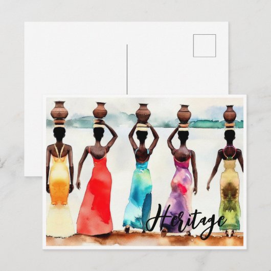 Afrikaanse vrouwen mand op hoofden lange jurken er briefkaart (Voorkant / Achterkant)