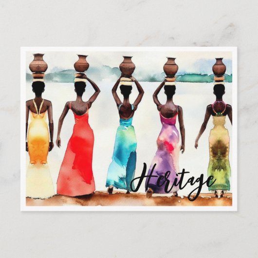 Afrikaanse vrouwen mand op hoofden lange jurken er briefkaart (Voorkant)