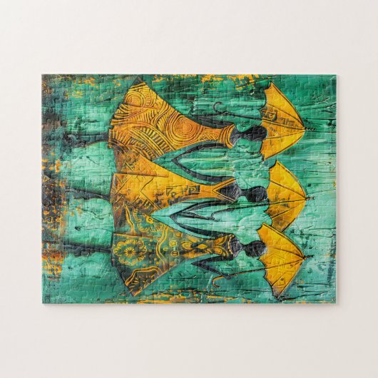 Afrikaanse vrouwen met paraplu's legpuzzel (Horizontaal)