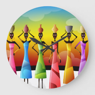 Afrikaanse vrouwen met potloden op hun hoofd grote klok