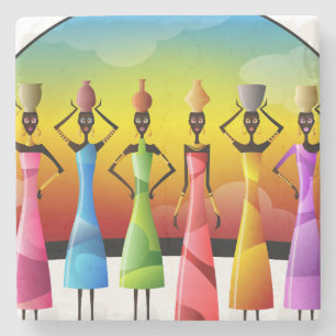 Afrikaanse vrouwen met potloden op hun hoofd stenen onderzetter