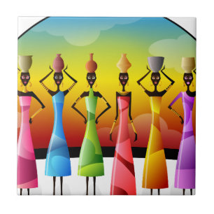 Afrikaanse vrouwen met potloden op hun hoofd tegeltje