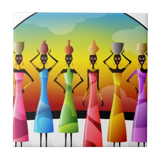 Afrikaanse vrouwen met potloden op hun hoofd tegeltje (Voorkant)