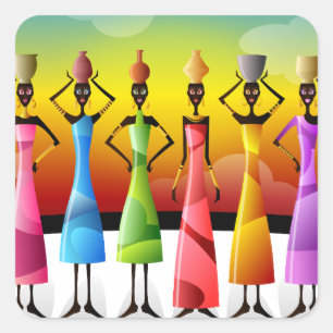 Afrikaanse vrouwen met potloden op hun hoofd vierkante sticker