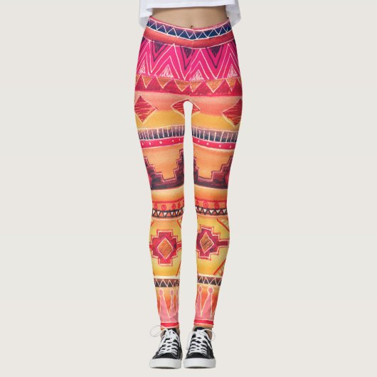 Afrikaanse waterverf, levendig patroon leggings (Voorkant)