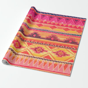 Afrikaanse Waterverf Patroon. Rasterillustratie Cadeaupapier