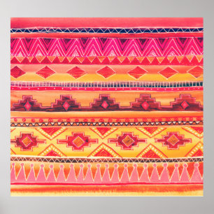 Afrikaanse Waterverf Patroon. Rasterillustratie Poster