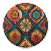 Afrikaanse Waterverf tribale geometrische aards en Keramische Knop (Voorkant)