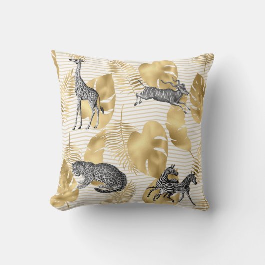 Afrikaanse Wilde Dieren & Nabootsing Gouden Blader Kussen (Voorkant)