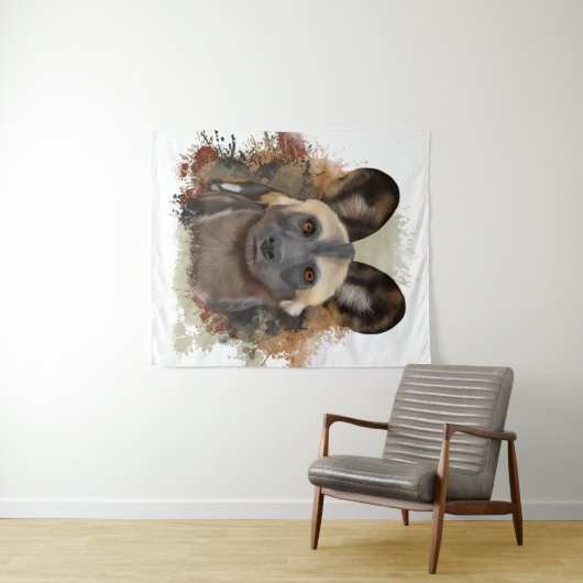 Afrikaanse wilde hond | Abstracte verfspat Wandkleed (In Situ (horizontaal))
