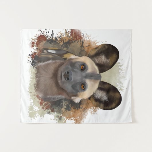 Afrikaanse wilde hond | Abstracte verfspat Wandkleed (Voorkant (horizontaal))
