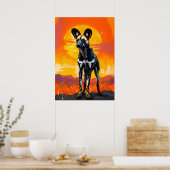 Afrikaanse wilde hond bij zonsondergang - Bold Wil Poster (Keuken)