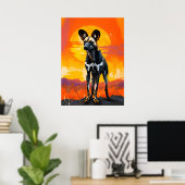 Afrikaanse wilde hond bij zonsondergang - Bold Wil Poster (Thuiskantoor)