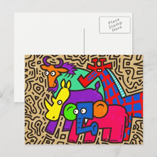 Afrikaanse Wildlife Art Briefkaart (Voorkant / Achterkant)