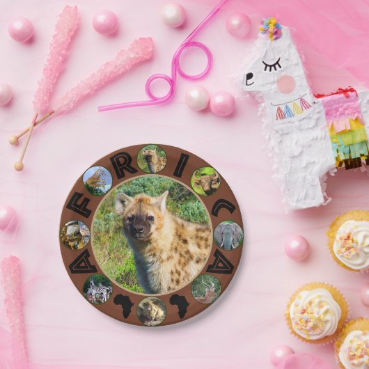 Afrikaanse Wildlife Circle Collage Gevlekte Hyena Papieren Bordje (Feest)