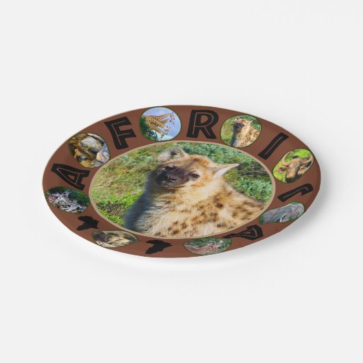 Afrikaanse Wildlife Circle Collage Gevlekte Hyena Papieren Bordje (Gekanteld)